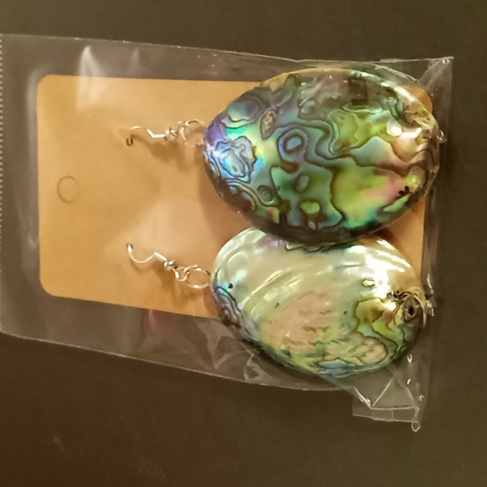 Hand crafted New real abalone iridescent sterling silver 925 stamped earrings